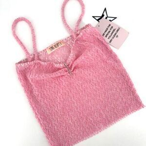 NWT Yung Reaper Women's Stretch Textured Sheer Crop Cami Top Pink Small/Medium